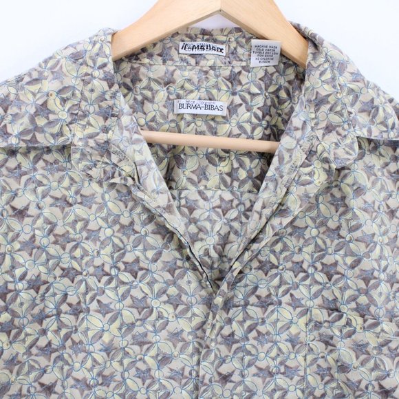Vintage Burma Bibas Hawaiian Shirt Mens Beige Button Down Collared Size Large L - Picture 5 of 10